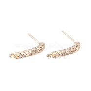 Rack Plating Brass Micro Pave Cubic Zirconia Stud Earring Findings, with Loop, Long-Lasting Plated, Rectangle, Real 14K Gold Plated, 17x16x2mm, Hole: 1.2mm, Pin: 0.7mm(ZIRC-F126-04G)
