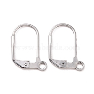 Original Color Stainless Steel Leverback Earring Findings, with Loop, 17x10.5mm, Pin: 0.7mm, Hole: 2mm(X-STAS-E007-6)