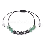 Natural Green Aventurine Chip Braided Bead Bracelets, Acrylic Word Bead Adjustable Bracelets for Women, Inner Diameter: 5/8~3-1/4 inch(1.7~8.2cm)(BJEW-JB09608-04)
