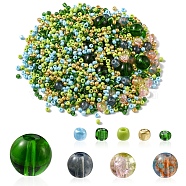 DIY Glass Beads Jewelry Making Finding Kit, Including Glass & Seed Round Beads, Green, 3~10mm, Hole: 1~1.6mm(DIY-FS0004-31)