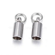 201 Stainless Steel Cord Ends, End Caps, Column, Stainless Steel Color, 9x4mm, Hole: 3.2mm, Inner Diameter: 3.2mm(STAS-E120-01-3.2mm)
