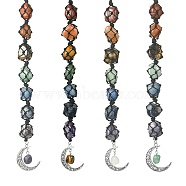 7 Chakra Gemstone Pouch Pendant Decorations, Tibetan Style Alloy Moon Charm and Nylon Thread Hanging Ornaments, 310~330mm(HJEW-JM01239)