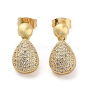 Brass Micro Pave Cubic Zirconia Dangle Stud Earrings, Teardrop, Real 18K Gold Plated, 16.5x9mm(EJEW-P252-01G)