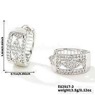 Shiny Hollow Geometric Brass Rhinestone Hoop Earrings Fashion Jewelry, Silver, 14x7mm(KS4813-2)