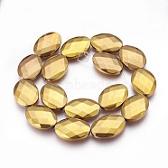 Electroplated Non-magnetic Synthetic Hematite Beads Strands, Nickel Free & Lead Free, Polish, Faceted, Oval, Golden Plated, 25x18x5.5mm, Hole: 1mm, about 16pcs/strand, 15.74 inch(40cm)(G-P392-V06)