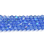 Transparent Electroplate Glass Beads Strands, AB Color Plated, Faceted, Bicone, Light Blue, 4x4mm, Hole: 0.8mm, about 82~85pcs/strand, 12.01~12.2 inch(30.5~31cm)(EGLA-A039-T4mm-L07)