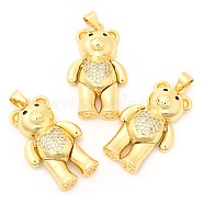 Rack Plating Brass Micro Pave Cubic Zirconia Pendants, Long-Lasting Plated, Lead Free & Cadmium Free, Bear, Clear, 30x18x7.5mm, Hole: 4x3.5mm(KK-A185-18G-02)