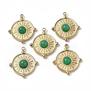 Vacuum Plating 201 Stainless Steel Natural Malaysia Jade Pendants, Real 18K Gold Plated, Flat Round Charms, 20.5x18x4mm, Hole: 1.2mm(STAS-C064-VC887)
