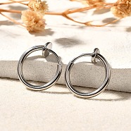 Tarnish Resistant 304 Stainless Steel Retractable Clip-on Hoop Earrings, Hypoallergenic Earrings, For Non-pierced Ears, with Spring Findings, Stainless Steel Color, 13x4.5mm, Inner Diameter: 10mm(STAS-I097-078P)