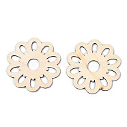 Unfinished Natural Poplar Wood Filigree Joiners Links, Laser Cut Wood Shapes, Flower, Antique White, 77x80x2.5mm, Hole: 16.5mm(WOOD-TAC0012-08)