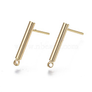 Brass Stud Earring Findings, with Loops, Nickel Free, Bar, Real 18K Gold Plated, 15x2mm, Hole: 1mm, Pin: 0.7mm(KK-R132-058-NF)