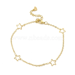 Vacuum Plating 304 Stainless Steel Star Link Anklet with Cable Chains for Women, Golden, 8-1/2 inch(21.5cm)(STAS-E001-19G)