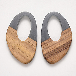 Transparent Resin & Walnut Wood Pendants, Waxed, Gray, 39x23x3~4mm, Hole: 20x10mm(RESI-S384-005A-B01)