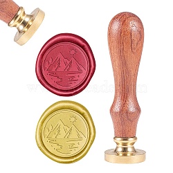 DIY Scrapbook, Brass Wax Seal Stamp and Wood Handle Sets, Mountain, Golden, 8.9x2.5cm, Stamps: 25x14.5mm(AJEW-WH0100-169)