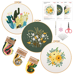 Flower Pattern Embroidery Beginner Kits, Including Embroidery Fabric & Thread, Needle, Wood Embroidery Hoop, Scissor, Seam Rippers, Easy Automatic Threader, Mixed Color, 50~300x0.8~300x0.4~0.5mm(DIY-WH0453-66)