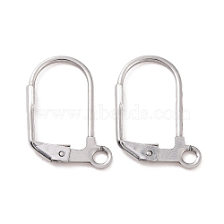 Original Color Stainless Steel Leverback Earring Findings, with Loop, 17x10.5mm, Pin: 0.7mm, Hole: 2mm(X-STAS-E007-6)
