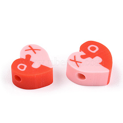 Handmade Polymer Clay Beads, Heart Puzzle & Letter Xo, Crimson, 8.5~10x9~11x4~5mm, Hole: 1.5mm(CLAY-T019-16B)