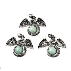 Natural Green Aventurine Big Pendants, Dragon Charms, with Rack Plating Antique Silver Tone Alloy Findings, Cadmium Free & Lead Free, 49x56x12mm, Hole: 6~6.5mm(G-B033-07O)