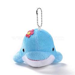 PP Cotton Mini Animal Plush Toys Dolphin Pendant Decoration, with Ball Chain, Deep Sky Blue, 131mm(X-HJEW-C002-01C)