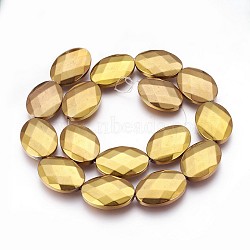 Electroplated Non-magnetic Synthetic Hematite Beads Strands, Nickel Free & Lead Free, Polish, Faceted, Oval, Golden Plated, 25x18x5.5mm, Hole: 1mm, about 16pcs/strand, 15.74 inch(40cm)(G-P392-V06)