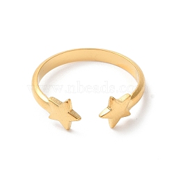 Ion Plating(IP) 304 Stainless Steel Double Star Open Cuff Ring for Women, Golden, Inner Diameter: 18mm(X-RJEW-K245-27G)