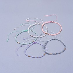 Adjustable Nylon Thread Braided Beads Bracelets, with Glass Seed Beads and Glass Bugle Beads, Mixed Color, 2 inch(5.2cm)(BJEW-JB04374)