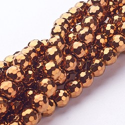Non-magnetic Synthetic Hematite Beads Strands, Vacuum Plating, Faceted(128 Facets), Round, Red Copper Plated, 8mm, about 52pcs/strand, 15.7 inch(X-G-G092-8mm)