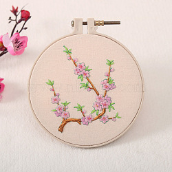 DIY Flower Pattern Embroidery Kits, Including Printed Cotton Fabric, Embroidery Thread & Needles, Peach Blossom Pattern, 120mm(SENE-PW0011-02F)