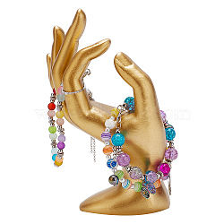 Resin Mannequin Hand Jewelry Display Holder Stands, OK Shaped Hand Ring Jewelry Organizer Rack for Ring, Bracelet, Watch, Goldenrod, 7x9x16cm(RDIS-WH0009-015)