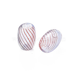 Transparent Handmade Blown Glass Globe Beads, Stripe Pattern, Column, Saddle Brown, 13.5~15.5x9.5mm, Hole: 1~2mm(GLAA-T012-16)