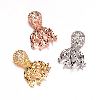 Octopus Brass Micro Pave Cubic Zirconia Peandats, Mixed Color, 22x15x6mm, Hole: 2mm