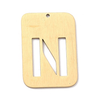 Ion Plating(IP) 304 Stainless Steel Pendants, Rectangle with Alphabet, Hollow, Letter.N, 32x22x1mm, Hole: 1.5mm