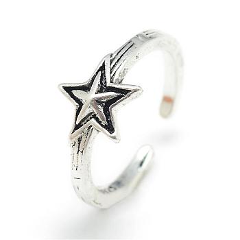 Adjustable Alloy Cuff Finger Rings, Star, Size 6, Antique Silver, 16mm