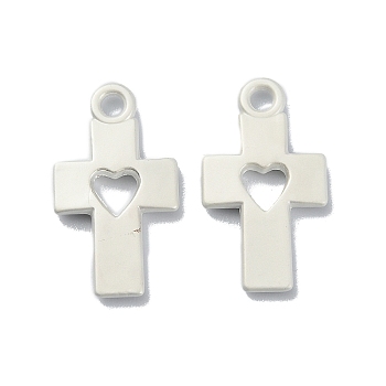 Plating Alloy Pendant, Cross wtih Heart Charms, Matte Silver Color, 18.5x10x2mm, Hole: 1.8mm
