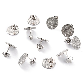 304 Stainless Steel Stud Earring Findings, with Ear Nuts, Textured Flat Round, Stainless Steel Color, 12x1mm, Hole: 1.4mm, Pin: 0.8mm