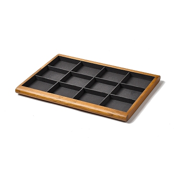12-Slot Wood with Velvet Jewelry Trays, Jewelry Organizer Holder for Rings Earrings Necklaces Bracelets Storage, Rectangle, Gray, 35.1x24x2cm
