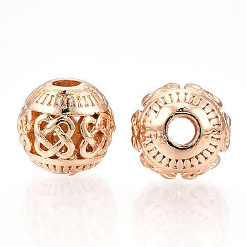 Rack Plating Alloy Beads, Hollow Round with Chinese Knot, Golden, 10~10.5mm, Hole: 2mm