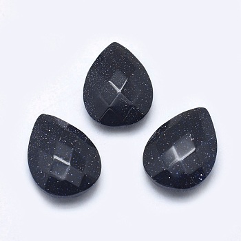 Synthetic Blue Goldstone Cabochons, Faceted, teardrop, 17~18x12.5x4.5~6mm