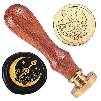 Golden Plated Brass Sealing Wax Stamp Head, with Wood Handle, for Envelopes Invitations, Gift Cards, Moon, 83x22mm, Head: 7.5mm, Stamps: 25x14.5mm