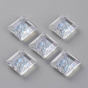 Embossed Glass Rhinestone Pendants, Abnormity Embossed Style, Rhombus, Faceted, Moonlight, 19x19x5mm, Hole: 1.2mm, Diagonal Length: 19mm, Side Length: 14mm