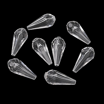 Transparent Acrylic Beads, Faceted, Teardrop, Clear, 21x11mm, Hole: 2mm