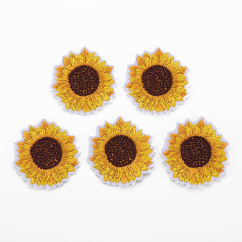 Computerized Embroidery Cloth Iron On Patches, Costume Accessories, Appliques, Sunflower, Gold, 44x1.5mm