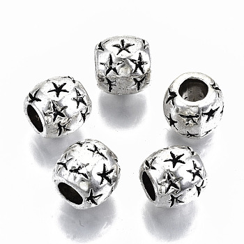 Tibetan Style Alloy European Beads, Barrel, Cadmium Free & Lead Free, Antique Silver, 11x10mm, Hole: 5mm, about 300pcs/1000g