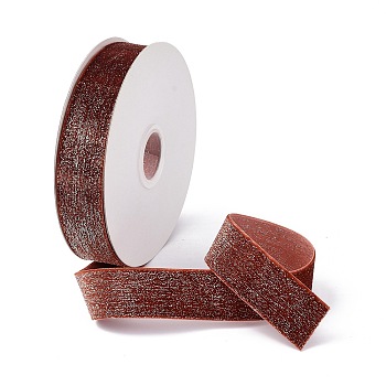 10 Yards Polyester Velvet Ribbon, Silver Glitter Ribbon, for DIY Jewelry Making, Dark Red, 1 inch(25~26mm)