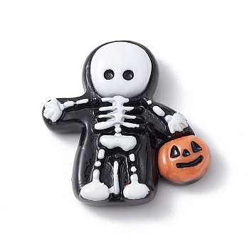 Halloween Theme Opaque Resin Cabochons, Black, Skeleton Pattern, 27x26x7mm