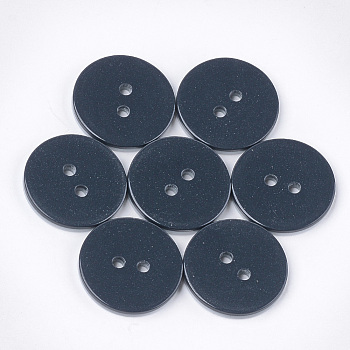 2-Hole Resin Buttons, Two Tone, Flat Round, Prussian Blue, 25.5x3.5mm, Hole: 3mm