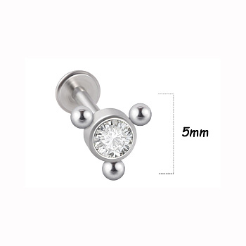 316L Surgical Stainless Steel & G23 Titanium & Crystal Rhinestone Flat Round Cartilage Earrings, Internally Threaded Labrets, Stainless Steel Color, 6mm, Pin: 1.2mm, Pendant: 5mm