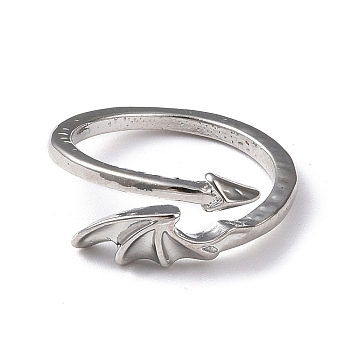 Alloy Wing Open Cuff Ring for Women, Antique Silver, Wide: 1.5~9.5mm, US Size 8 1/2(18.5mm)