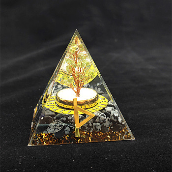 Orgonite Pyramid Resin Energy Generators, Reiki Natural Snowflake Obsidian Chips and Tree Inside for Home Office Desk Decoration, 60x60x60mm