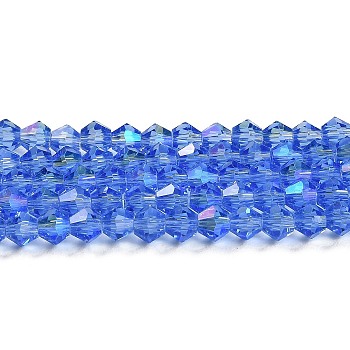 Transparent Electroplate Glass Beads Strands, AB Color Plated, Faceted, Bicone, Light Blue, 4x4mm, Hole: 0.8mm, about 82~85pcs/strand, 12.01~12.2 inch(30.5~31cm)